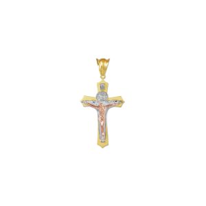 Cross Pendant Necklace in 9ct Three-Tone Gold