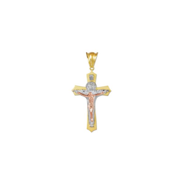 Cross Pendant Necklace in 9ct Three-Tone Gold