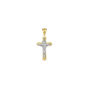 Crucifix Midsize Cross Pendant Necklace in 9ct Two-Tone Gold