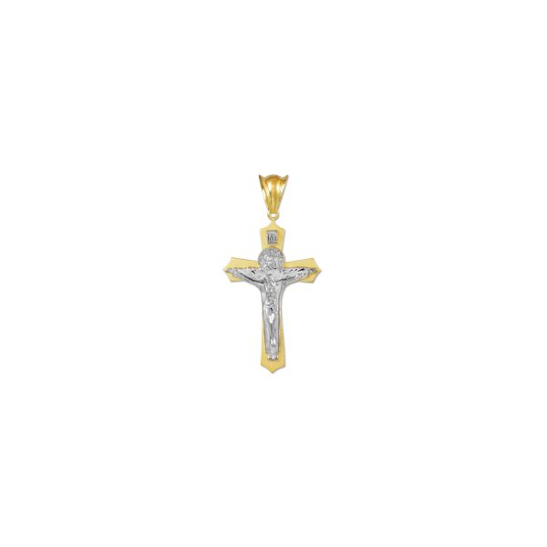 Crucifix Midsize Cross Pendant Necklace in 9ct Two-Tone Gold