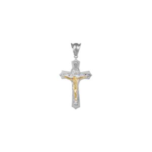 Cross Pendant Necklace in 9ct Two-Tone White Gold