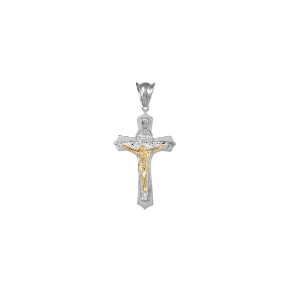 Cross Pendant Necklace in 9ct Two-Tone White Gold