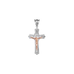 Cross Pendant Necklace in 9ct Two-Tone White Gold