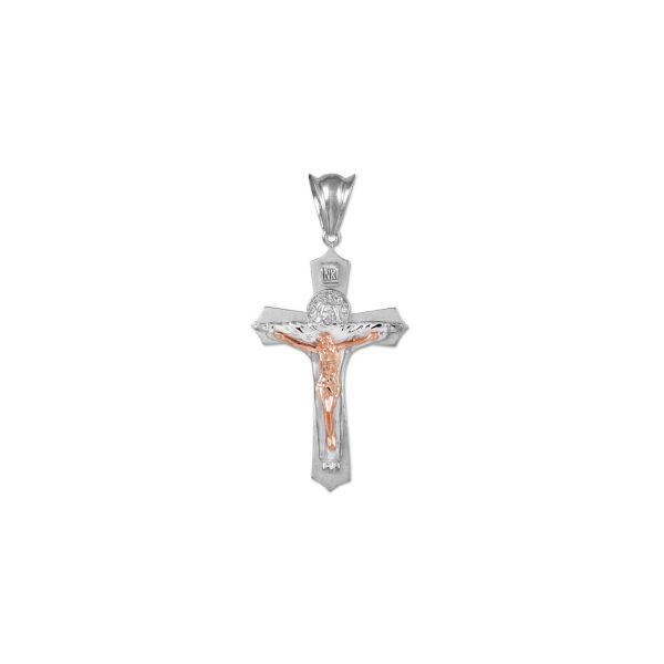 Cross Pendant Necklace in 9ct Two-Tone White Gold