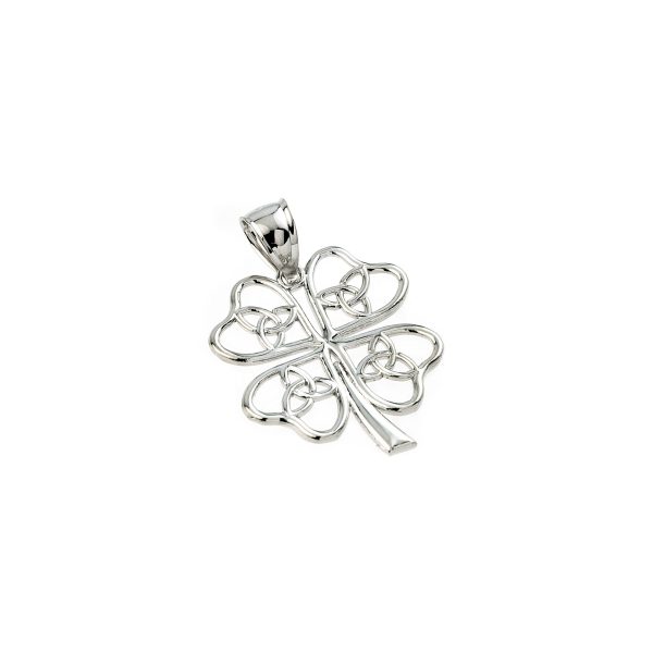 Celtic Trinity Knot Clover Pendant Necklace in 9ct White Gold