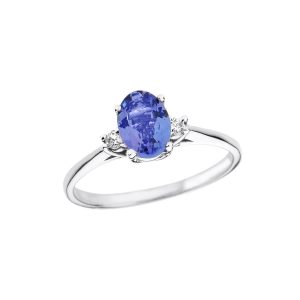 Tanzanite & Diamond Elegant Gemstone Ring in 9ct White Gold