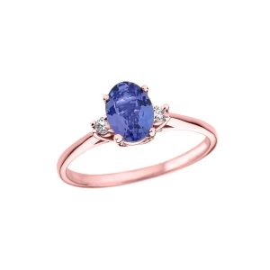 Tanzanite & Diamond Elegant Gemstone Ring in 9ct Rose Gold