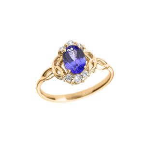 Tanzanite & Diamond Trinity Knot Gemstone Ring in 9ct Gold