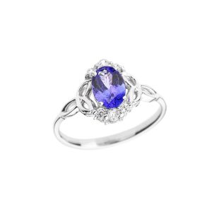 Tanzanite & Diamond Trinity Knot Gemstone Ring in 9ct White Gold