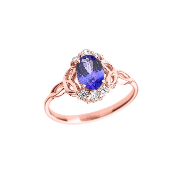 Tanzanite & Diamond Trinity Knot Gemstone Ring in 9ct Rose Gold