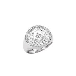 Men's Diamond Masonic Ring in 9ct White Gold