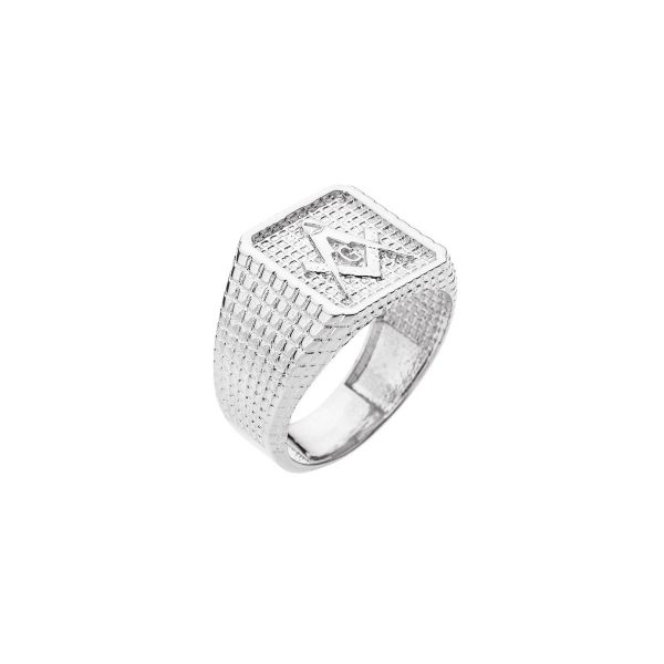 Men's Diamond Textured Masonic Ring in 9ct White Gold