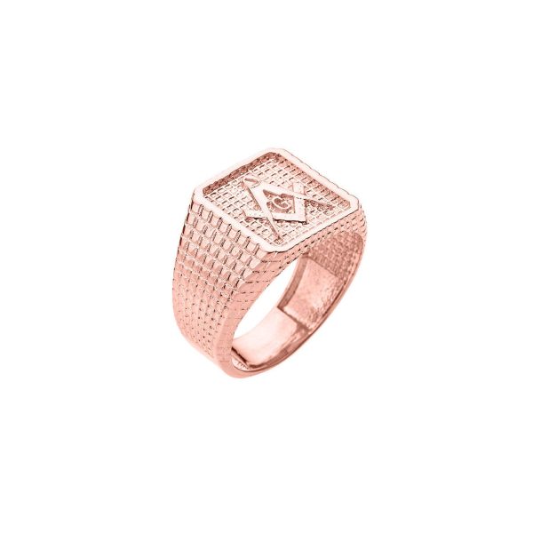 Men's Diamond Textured Band Masonic Ring in 9ct Rose Gold