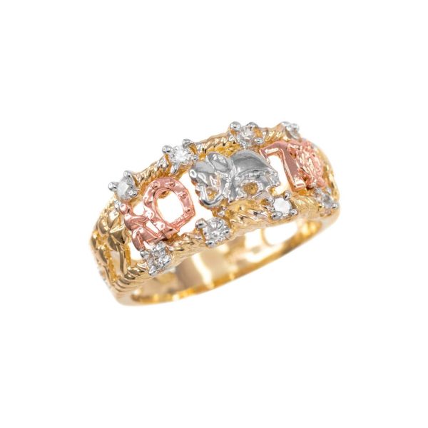 CZ Tri-Tone Lucky Ring in 9ct Gold