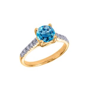 Blue Topaz & Diamond Ring in 9ct Gold