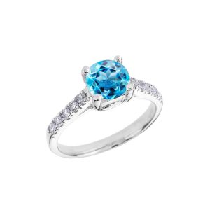 Blue Topaz & Diamond Divine Gemstone Ring in 9ct White Gold