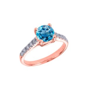 Blue Topaz & Diamond Ring in 9ct Rose Gold