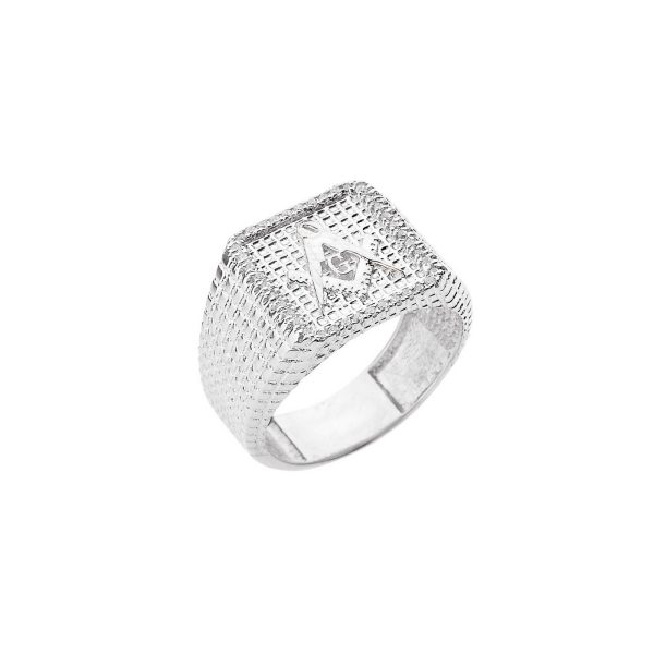 Men's Diamond Stamped Masonic Ring in 9ct White Gold