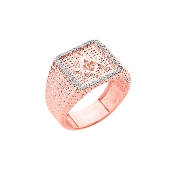 Men's Diamond Stamped Masonic Ring in 9ct Rose Gold