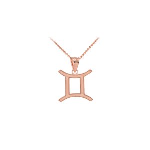 Sleek Gemini Zodiac Pendant Necklace in 9ct Rose Gold