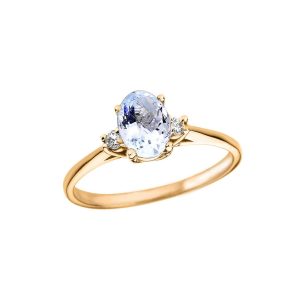 Aquamarine & Diamond Oval Ring in 9ct Gold