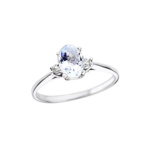 Aquamarine & Diamond Elegant Gemstone Ring in 9ct White Gold