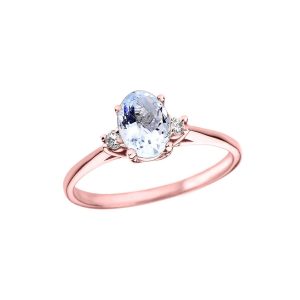 Aquamarine & Diamond Elegant Gemstone Ring in 9ct Rose Gold