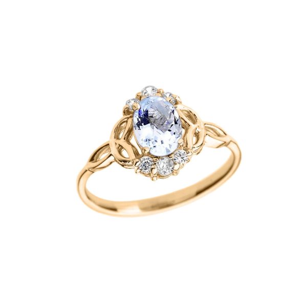 Aquamarine & Diamond Trinity Knot Gemstone Ring in 9ct Gold