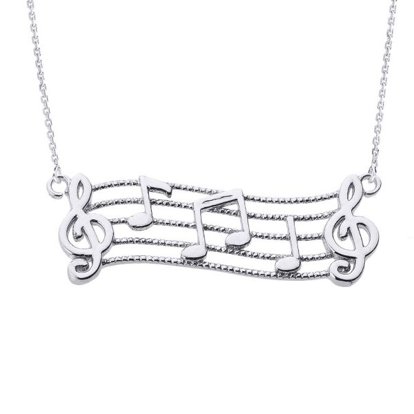 Treble Clef Musical Note Pendant Necklace in 9ct White Gold