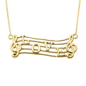 Treble Clef Love Script Pendant Necklace in 9ct Gold