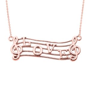 Treble Clef Love Script Pendant Necklace in 9ct Rose Gold