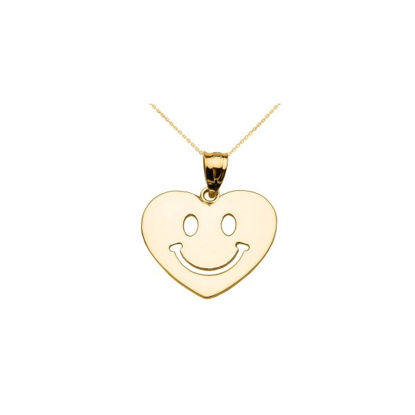 Happy Face Heart Pendant Necklace in 9ct Gold