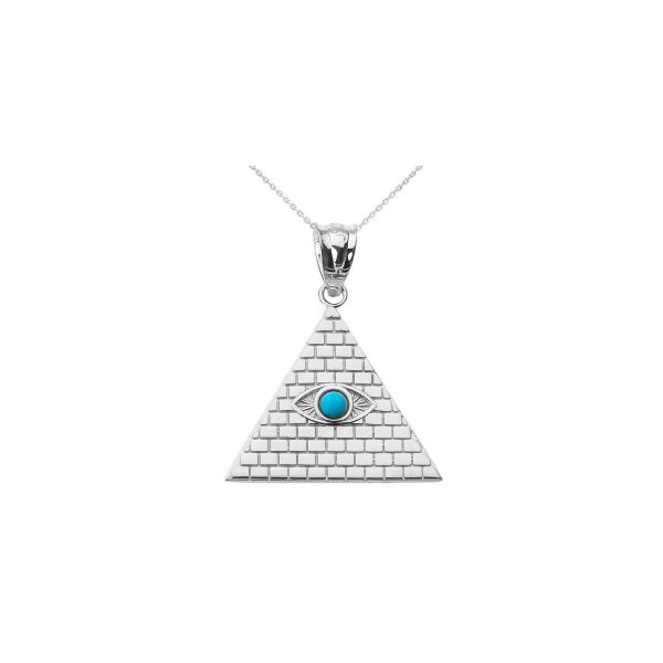 Turquoise Egyptian Pyramid Evil Eye Pendant Necklace in Sterling Silver