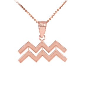 Aquarius Zodiac Pendant Necklace in 9ct Rose Gold