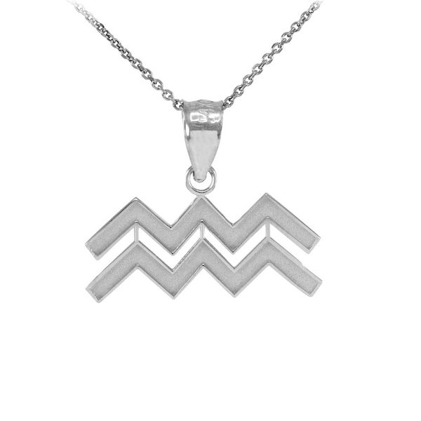 Aquarius Zodiac Pendant Necklace in 9ct White Gold