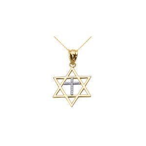 Men's Diamond Star of David Cross Pendant Necklace in 9ct Gold