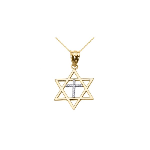 Men's Diamond Star of David Cross Pendant Necklace in 9ct Gold