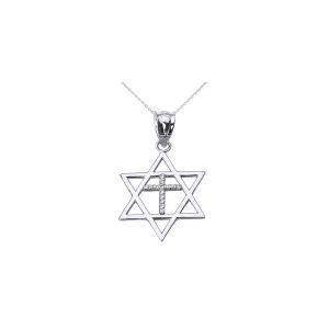 Men's Diamond Star of David Pendant Necklace in 9ct White Gold