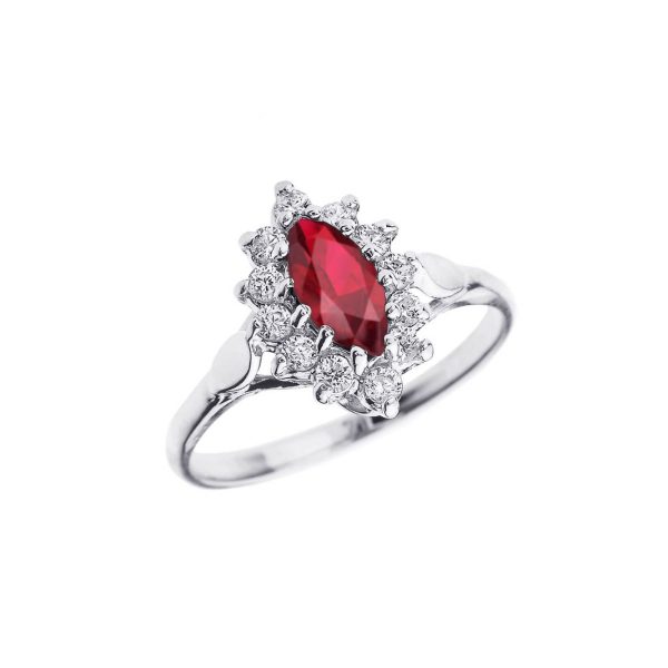 Marquise Cut Ruby & Diamond Ring in 9ct White Gold