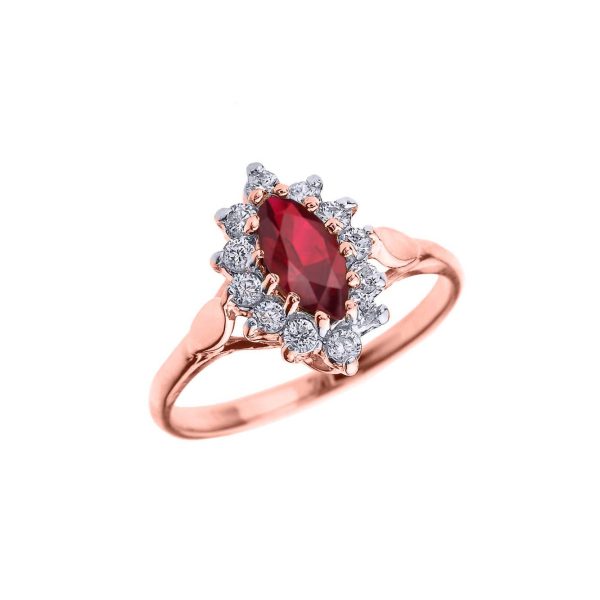 Marquise Cut Ruby & Diamond Ring in 9ct Rose Gold