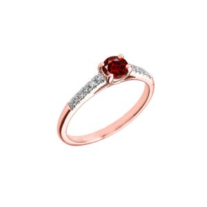 Garnet & Diamond Solitaire Gemstone Ring in 9ct Rose Gold