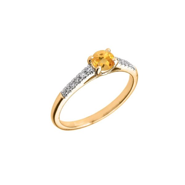 Citrine & Diamond Solitaire Gemstone Ring in 9ct Gold