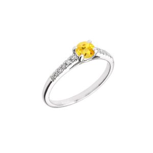 Citrine & Diamond Solitaire Gemstone Ring in 9ct White Gold