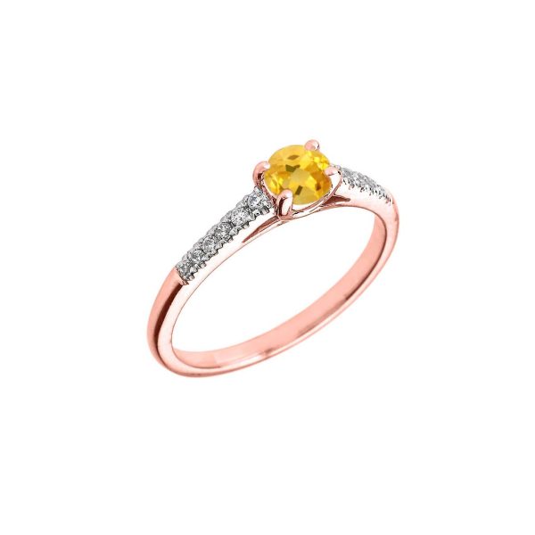 Citrine & Diamond Solitaire Gemstone Ring in 9ct Rose Gold