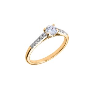 White Topaz & Diamond Solitaire Gemstone Ring in 9ct Gold