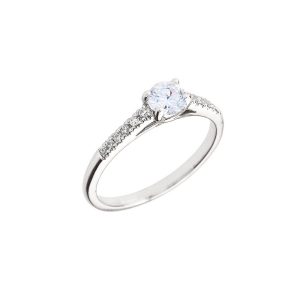 White Topaz & Diamond Solitaire Gemstone Ring in 9ct White Gold