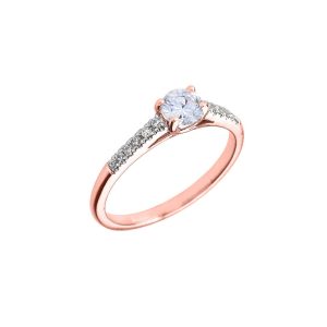 White Topaz & Diamond Solitaire Gemstone Ring in 9ct Rose Gold