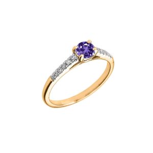 Amethyst & Diamond Solitaire Gemstone Ring in 9ct Gold