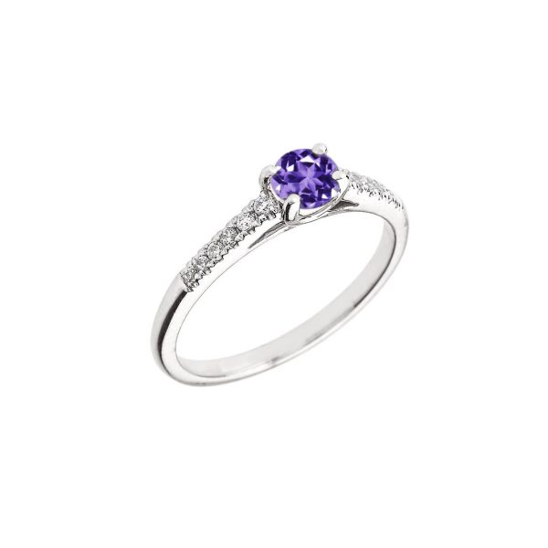 Amethyst & Diamond Solitaire Gemstone Ring in 9ct White Gold