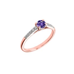 Amethyst & Diamond Solitaire Gemstone Ring in 9ct Rose Gold